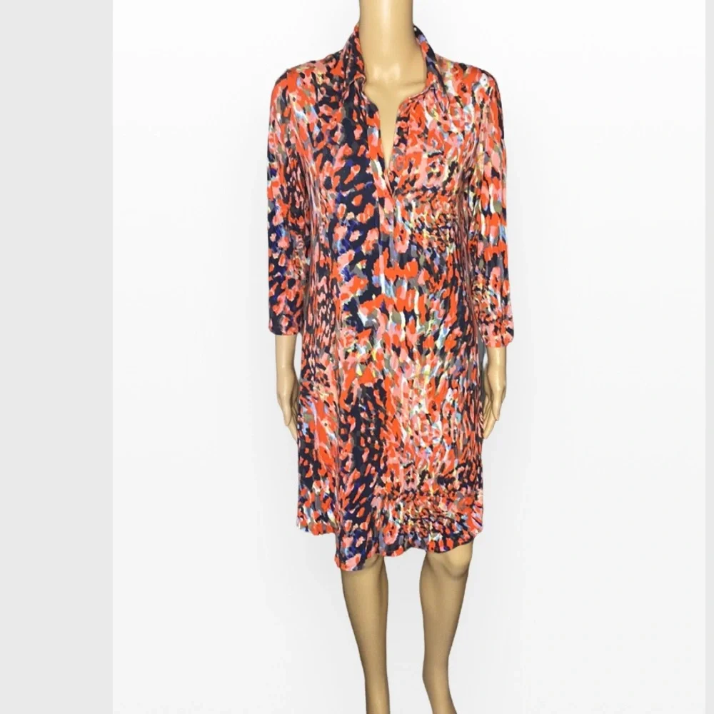 CAbi Abstract Watercolor Jersey Shirt Dress Size S”